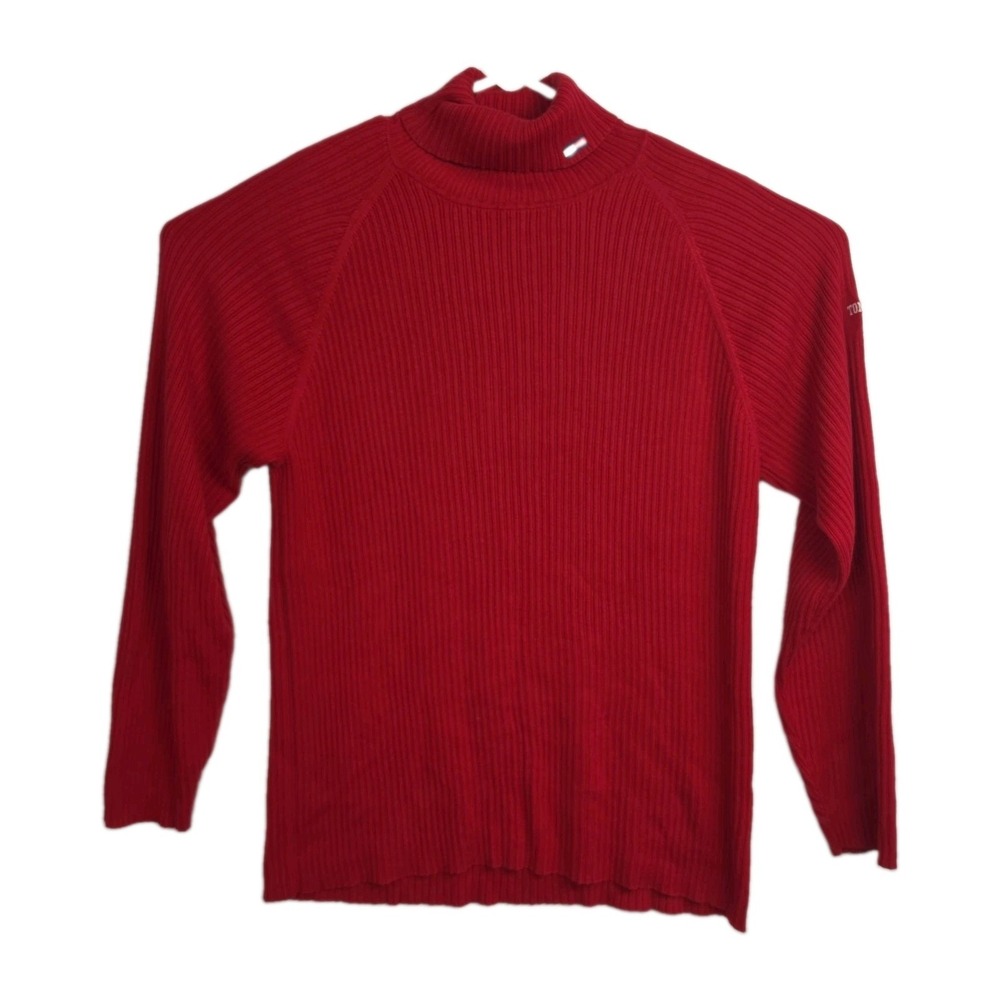 Tommy Jeans Turtleneck Sweater Men's XL Red Long Sleeves Embroidered Logos